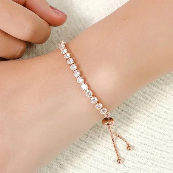 Sterling Silver Diamond Tennis Bracelet Adjustable - Picture 3 of 4